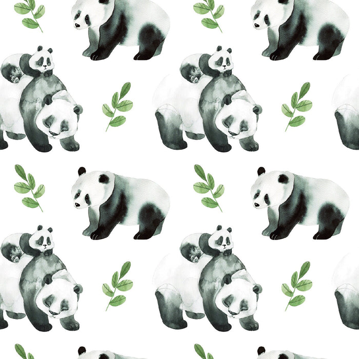 0,5 Meter Jerseystoff Pandas Bambus Digitaldruck Meterware Kinder Blätter Aquarell Optik Jersey Stoff Watercolour