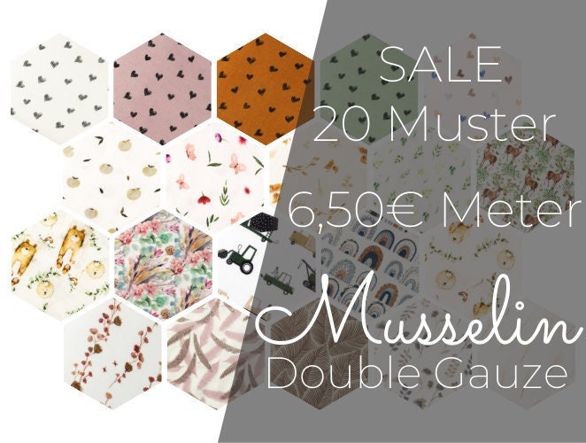 6,50 Euro/m Musselin Double Gauze Digitaldruck Muster Meterware