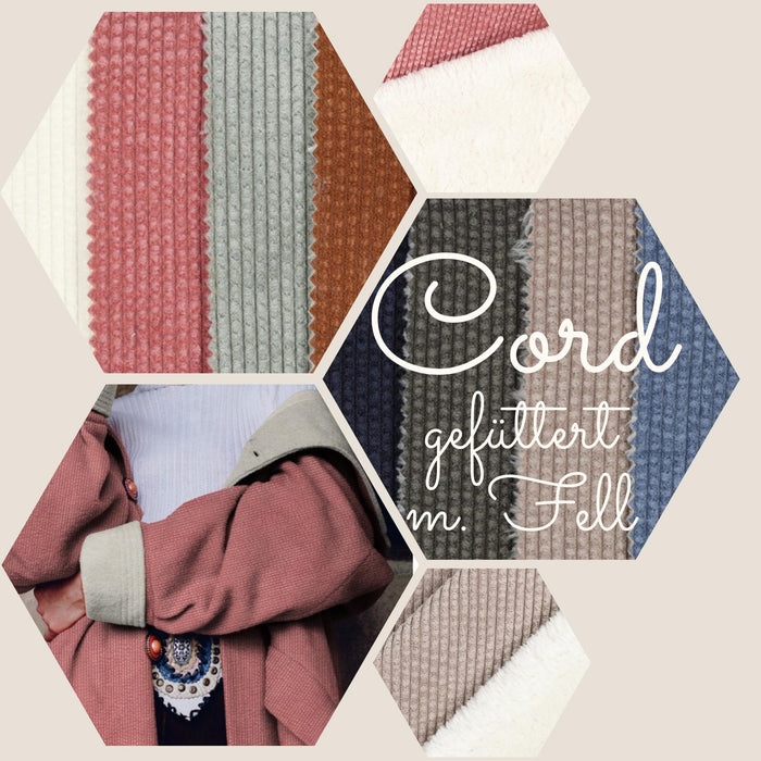 Cord mit Fell gefüttert - Cordstoff Plüschcord Soft Cord Sherpa-Cord Teddy