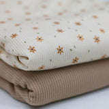 Blumen Rippstrick Jersey Stoff Blümchen | Baumwoll Jersey mit Lycra | Rib Jersey Stretch Stoff | Rippstoff Sternblume print