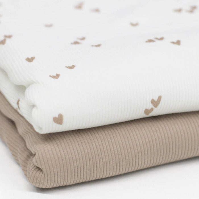 Herzen Rippstrick Jersey Stoff Herz beige | Baumwoll Jersey mit Lycra | Rib Jersey Stretch Stoff | Rippstoff Meterware | Stoff zum Nähen